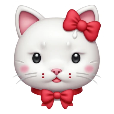 crying Hello Kitty from Sanrio, tears on cheeks, classic style, white cat with red bow, simple background sticker