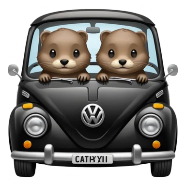 Two otters in a black Volkswagen  sticker