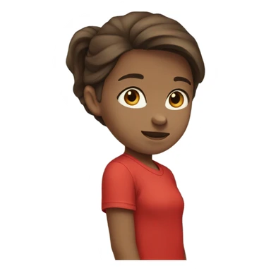 girl with brown hair and blue eyes, with medium length hair and red t shirt sticker