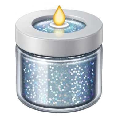 silver glitter in a small clear circular container with white lid sticker