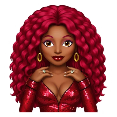 Chaka Khan with long dark red hair, red sequin outfit sticker