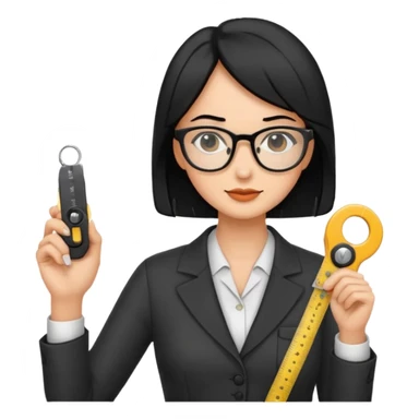 tailor woman holding measure black hair sticker