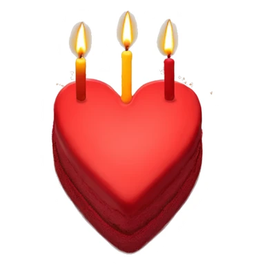 Red primarily colored heart shaped birthday cake, top view, 4 candles sticker