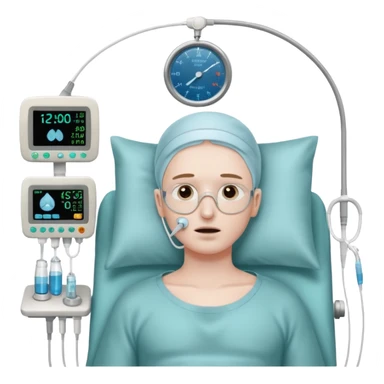 a PATIENT waking up before a surgery, with monitors and nasal canula sticker