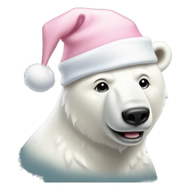 white polar bear wearing light pink santa hat and bow sticker