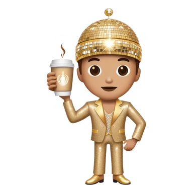 Disco dancer with coffee cup head and sparkly outfit sticker