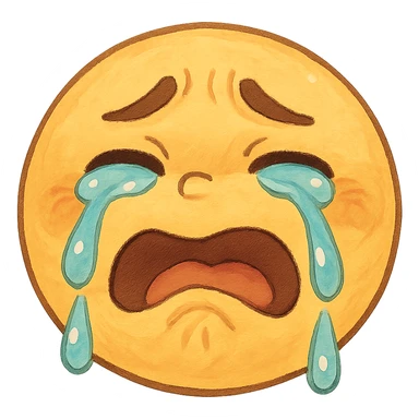 ghibli style silly sad crying emoji with expressive face sticker