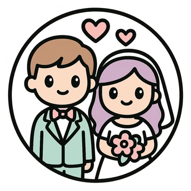 little alchemy style icon
subject: a wedding
border: medium-black
shape: round, circular
background: white
style: full color fill with medium black outlining sticker