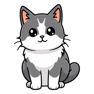 cat black and white fluffy sticker