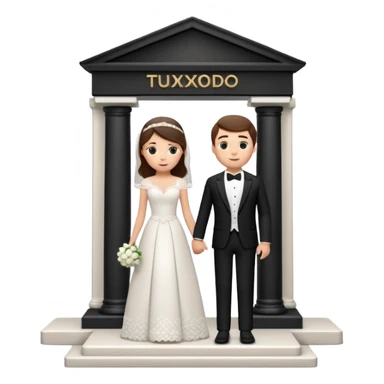 A 3D cartoon courthouse wedding venue with a bride and groom standing at the entrance, elegant white columns, soft natural lighting, simple modern decor, minimal background, realistic Memoji-style rendering. sticker