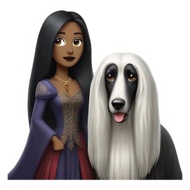 Women vampire black hair full body with Afghan Hound, Schiaparelli sticker