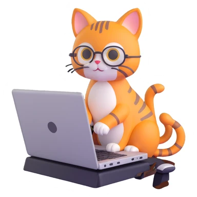 IT cat working on a laptop with a modern tech vibe, clean background sticker