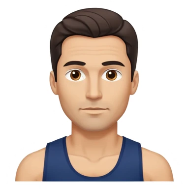 Youthful-looking athletic 40-year-old man with light brown skin, elongated face, defined jawline, attractive features, medium dark eyes, arched eyebrows, straight nose, confident expression, medium wavy dark hair with modern style, wearing a navy blue tank top sticker