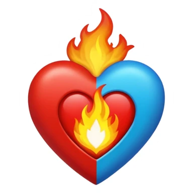 Hazme el corazón rojo y con fuego y que el fuego sea azul verdoso sticker