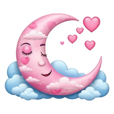 Pink Moon Crescent With Clouds And Hearts sticker
