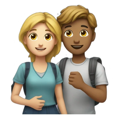 Couple student looking at the moon while holding hands sticker