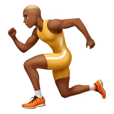 An icon symbolizing The background features a large stadium with cheering crowds, a digital timer, and a clear blue sky. professional running: a dynamic sprinting athlete in motion on a track, leaving motion lines behind. Transparent background emphasizes speed, endurance, and competition. sticker
