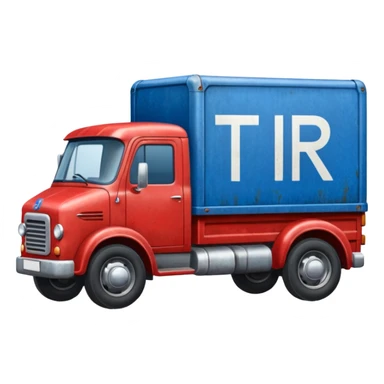 A red truck with a blue and white "TIR" plate sticker