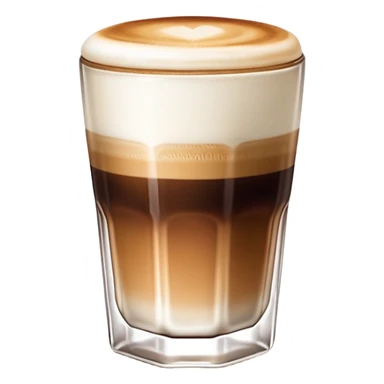 Small 4.5 ounce Gibraltar glass with cortado espresso drink, smooth gradient from light brown on top to darker at bottom, no white froth, just smooth milk and espresso integration sticker