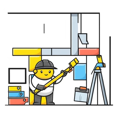 interior designer with paint samples and a tape measure, cartoonish sticker