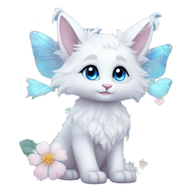 Anthro Cute Cool Kawaii gorgeous sparkly ethereal white fantasy animal creature with blue eyes furry sona with flowers and butterflies beautiful aesthetic sticker