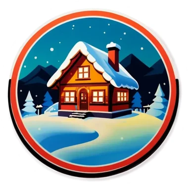 Schneebedecktes haus mit einem Glasdach Nordlichter am Himmel sticker