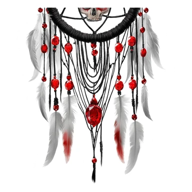 Blood-red, bloody, obsidian-black, edgy, dream catcher, red gemstones, black wires, black threads, skull, white feathers, badass, evil, gorgeous aesthetic, gothic decor sticker