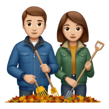 a couple man and woman both brown hair light skin racking leafs sticker