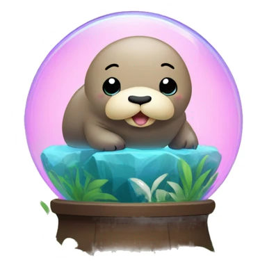 Kawaii colorful baby walrus in a jungle globe sticker