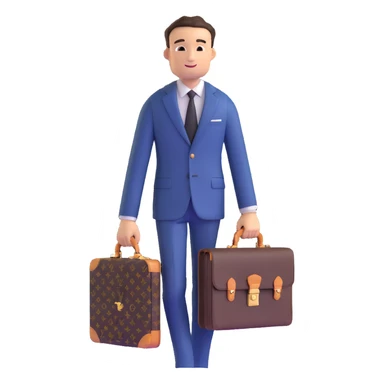 fashionable man wearing Louis Vuitton suit and carrying LV briefcase sticker