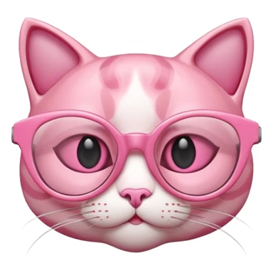 A 3D cartoon rose-pink cat-eye shaped spectacle, glossy curved frame, soft reflections, isolated on plain background. only glasses. ONly glasses. sticker