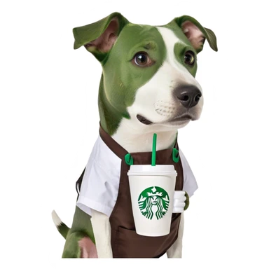Dog with a starbucks sticker