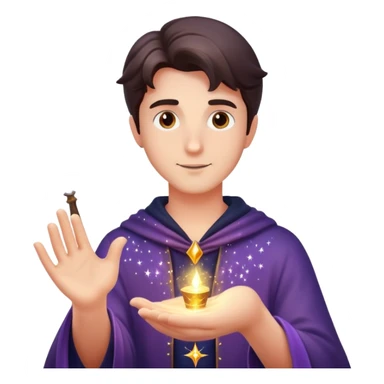 man casting a magic spell with sparkles and magic effects sticker