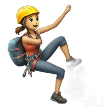 a woman climning a rock wall using helmet and climbing gear sticker