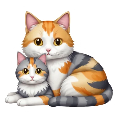 full body colourful light patched calico + white tabby cat cuddling a big grey and white cat  sticker