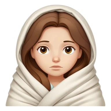 Sleepy girl with long brown hair wrapped like a burrito in a blanket, eyes half-open elegant colors  sticker