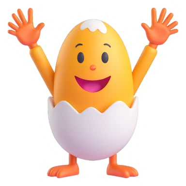 an egg character with hands in the air, cheerful expression sticker