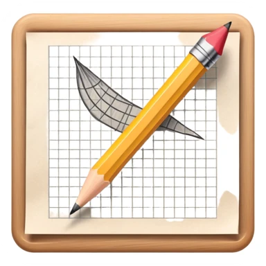 A pencil is placed over a sheet of paper grid, representing the sketching  sticker