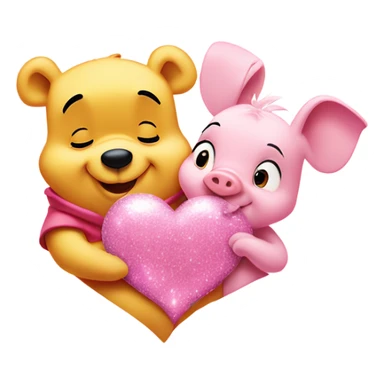 Winnie the Pooh and Piglet with sparkles in a pink heart sticker