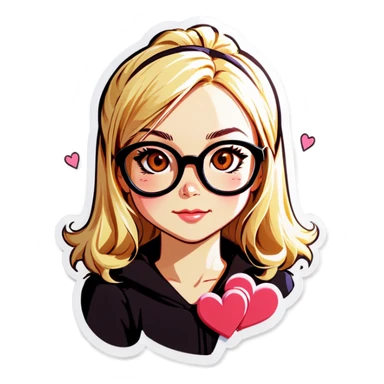 Blonde girl with glasses and hearts  sticker