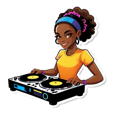 A black girl dj with turntables sticker