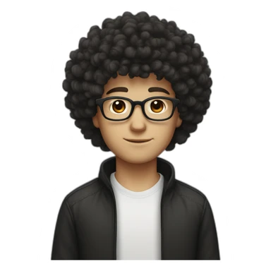 white boy white skin and squared jawline with back colored afro curly black hair and squared glasses sticker
