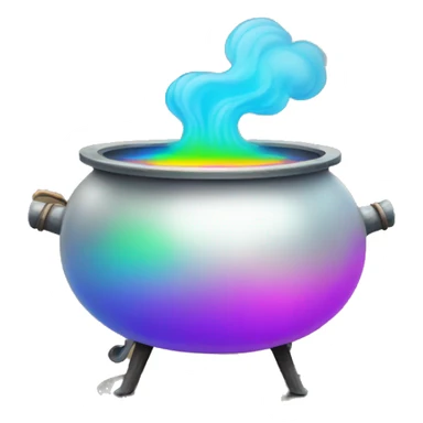 Cauldron with rainbow potion and white steam, under the kettle are fire sticker