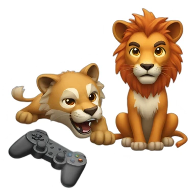 Lion and fox playing video games sticker