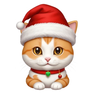 Cute whute cat wearing SantaClous's hat sticker
