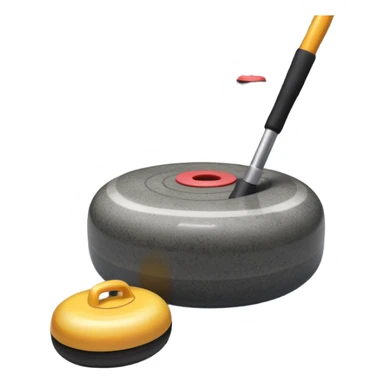 An icon showing a detailed close-up of a curling stone sliding across the ice, with a broom in motion beside it. The background features an indoor stadium with cheering spectators on the stands. Transparent background captures the strategy and focus of curling. sticker