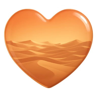 Remove the sun from inside the glass heart, keep only the empty desert sand dunes, realistic glass look, 3D emoji style, with no background sticker