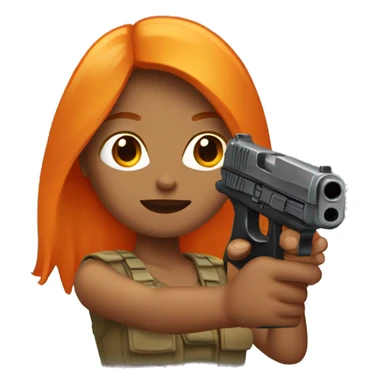 Tan girl with long orange hair holding a gun sticker