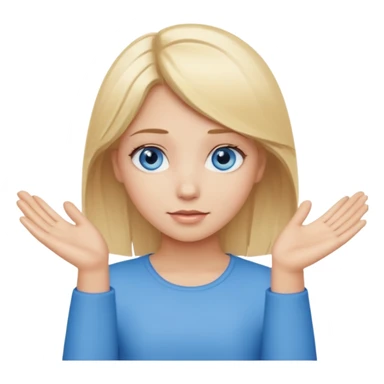 girl with blonde hair and blue eys with heands telling what  sticker