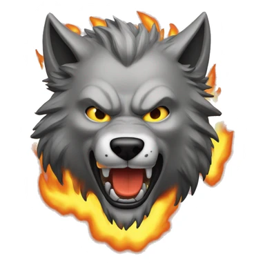 Lobo face riendose con fuego detras sticker